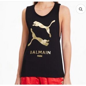 Balmain Black muscle Tee with Gold Accents size medium NWOT